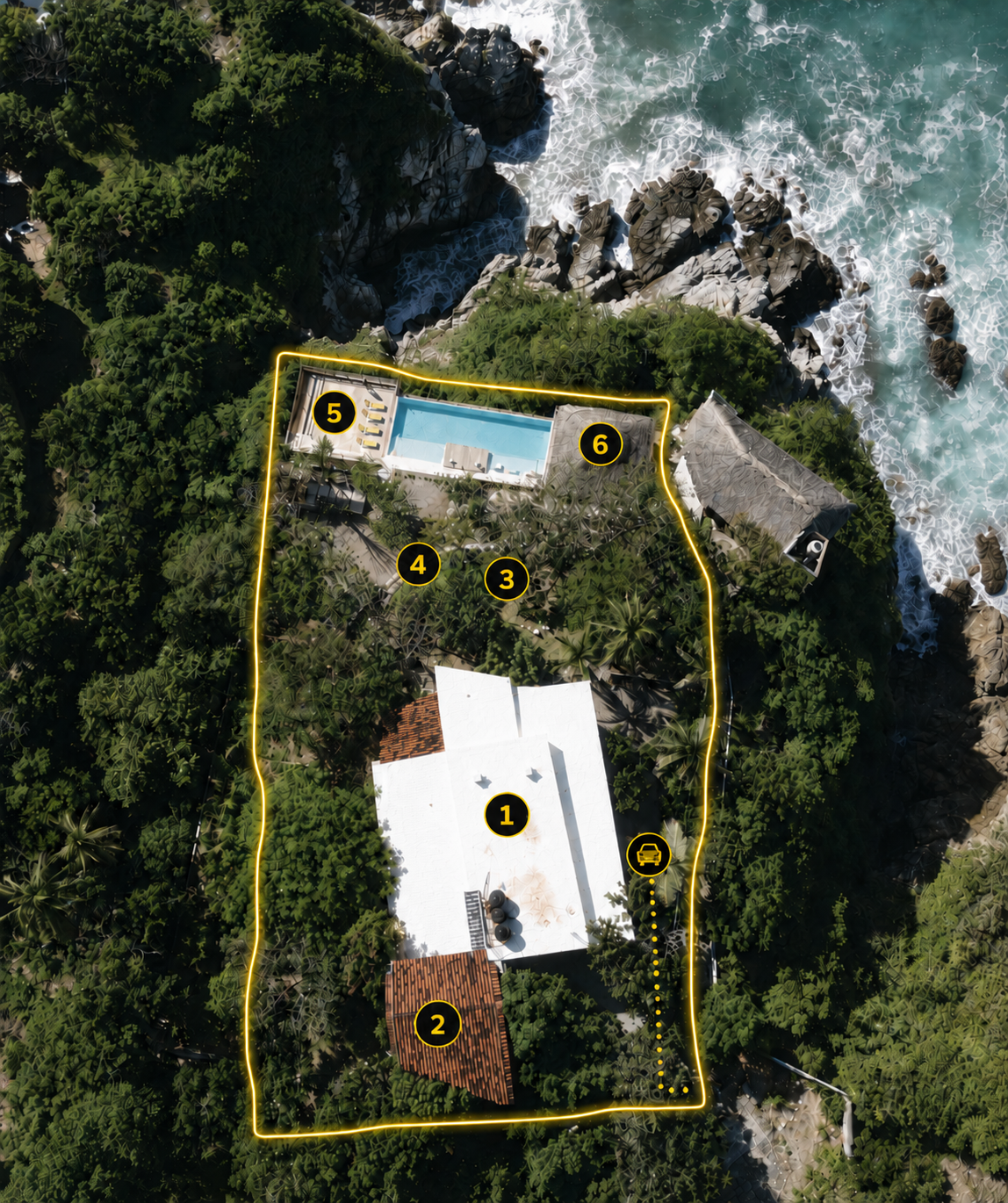 Mapa de Casa Caoba, villa privada en la costa oaxaqueña cerca de San Agustinillo y Mazunte